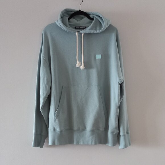 ACNE STUDIOS light blue turquoise hoodie with embroidered patch - Picture 3 of 12